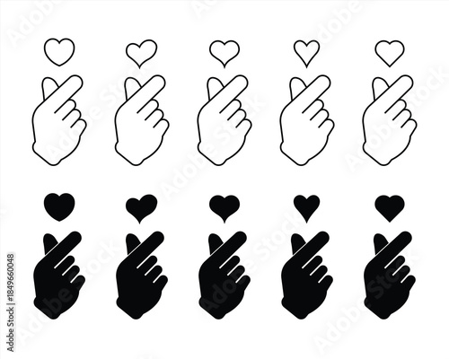 Korean colored finger heart hand gesture icon or symbol for apps and websites. vector illustration