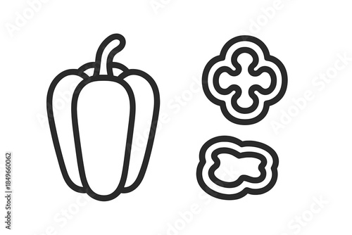Bell Pepper Outline with Slices on Gray Background