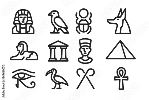 Egyptian Icons Set on Dark Gradient Background