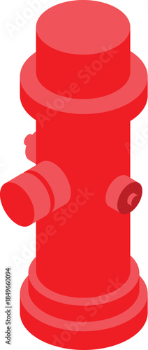 Red fire hydrant standing in isometric view, ready for emergency situations