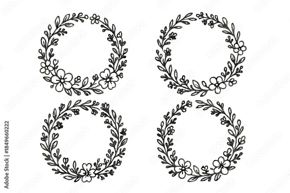 Obraz premium Four floral wreaths with dark background