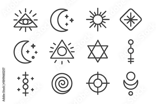 Esoteric Symbols Icon Set on Dark Gradient Background