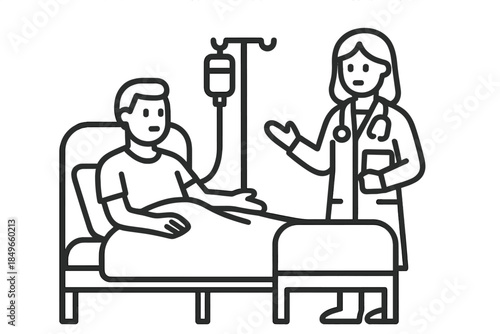 Doctor checking on patient in hospital bed with IV drip