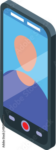Isometric smartphone recording a video call with a user showing on the screen