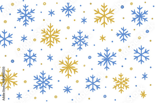 Seamless Pattern of Blue and Gold Snowflakes with Lights