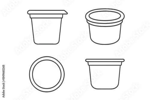 Four outline images of a plastic container against a gray background