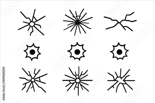 Set of cracked glass or bullet hole icons
