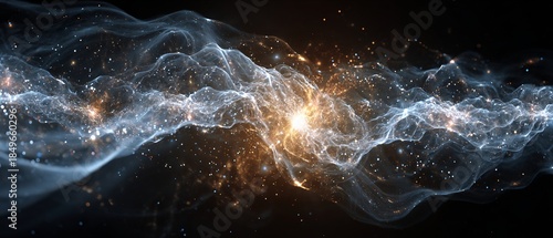 Wavefunction of the universe depicting superposed cosmic states and probability clouds abstract glowing waves forming galaxies