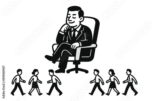 Manager observing employees walking in a line