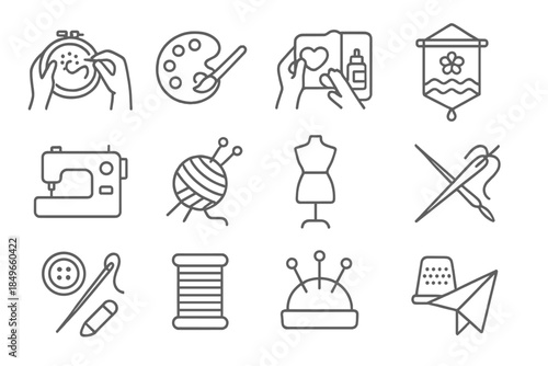 Crafting and Sewing Icons Set