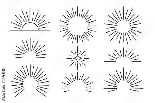 Set of sunburst and starburst graphics on a dark background