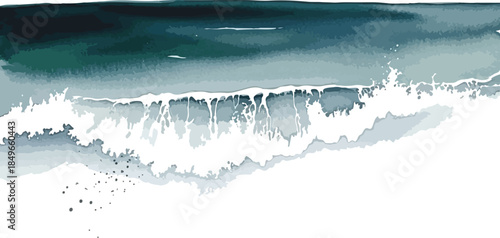 Ocean Wave Crashing on Shore with Watercolor Style