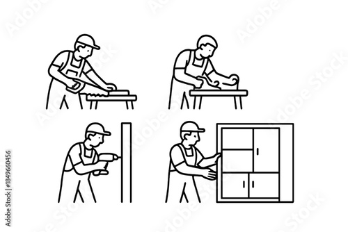 Carpenters working on different stages of furniture making