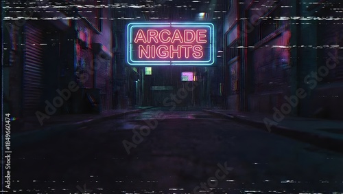 Neon Sign in Dark Alleyway at Night.