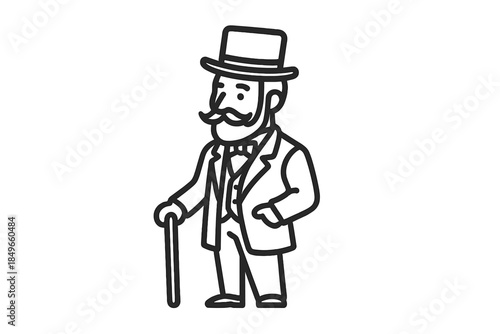 Cartoon Gentleman with Top Hat and Cane
