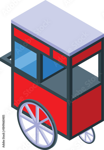 Isometric street food cart selling snacks and drinks