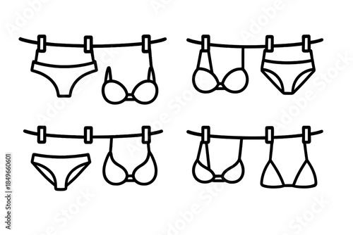 Outline icons of lingerie on a clothesline