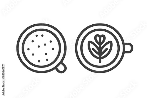 Coffee cup with latte art and cup with sieve