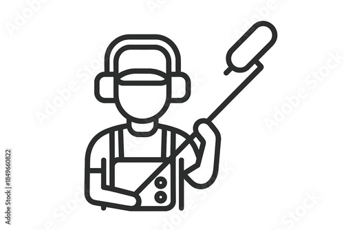 Sound engineer holding a boom microphone