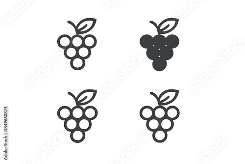 Four simplified grape bunch icons with leaves on a grey background