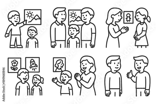 Family and children viewing art in a museum or gallery