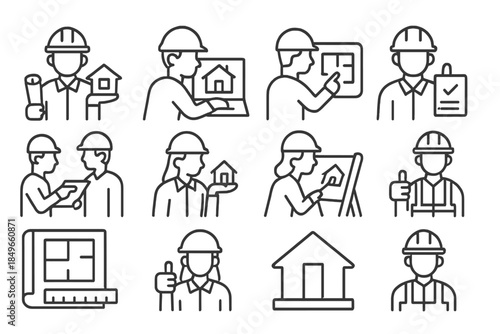 Construction worker icons set