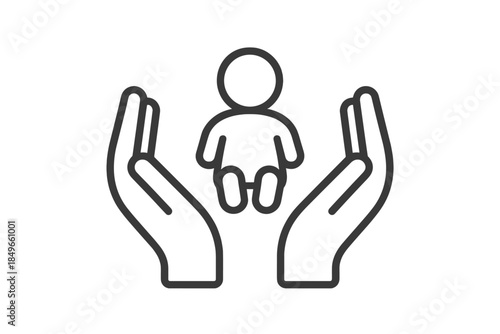 Baby held in caring hands icon
