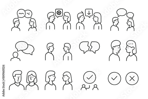 Communication and discussion icons with people