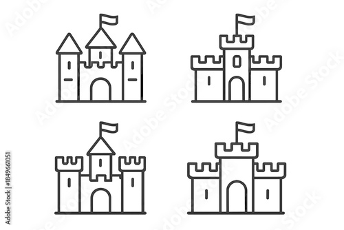 Castle icons with flags on a gradient background