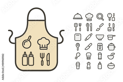 Apron with Cooking Icons and Utensils