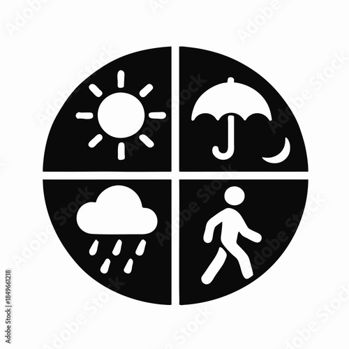 Print   Weather Balance Icon: Symbol of Day and Night Harmony in Flat Minimalist Design