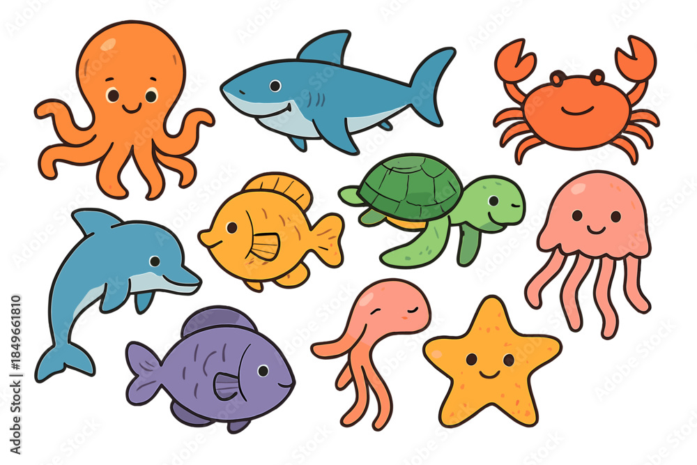 Obraz premium Cute cartoon marine animals
