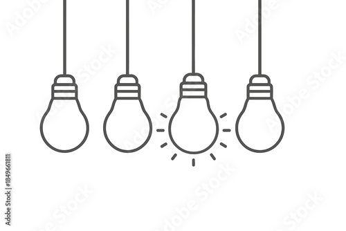 One lit light bulb among dark bulbs