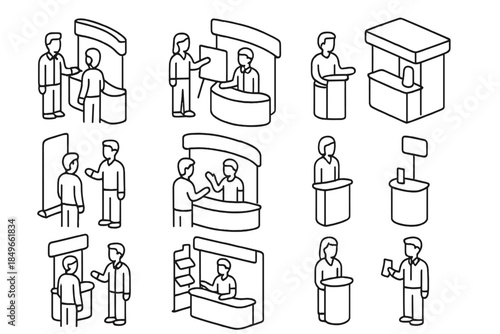 Isometric Icons of People at Exhibition Booths
