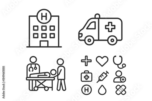 Medical and Healthcare Icons on Dark Gradient Background