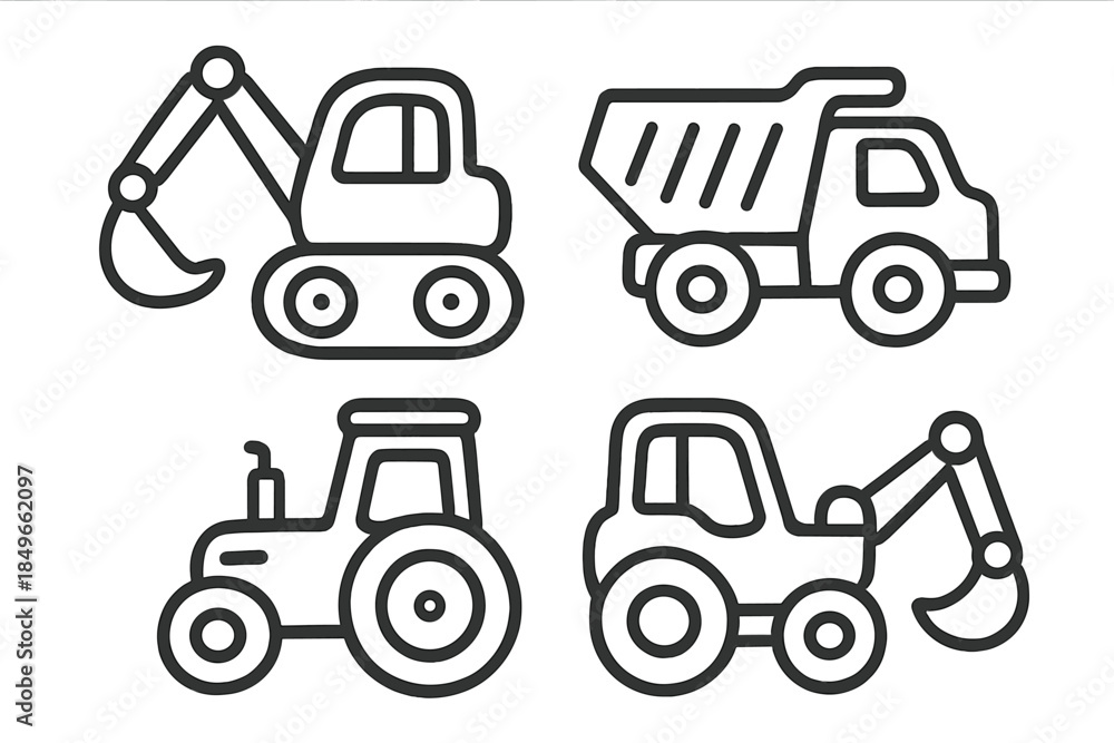 Naklejka premium Set of construction and farm vehicle icons