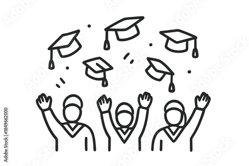 Graduation Celebration with Students Tossing Caps