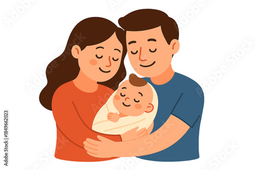 Loving parents embracing their newborn baby