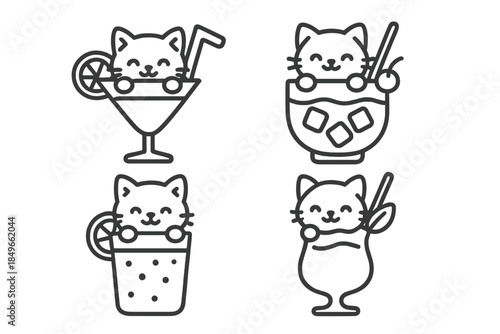 Cute Cat Cocktails Neon Icons