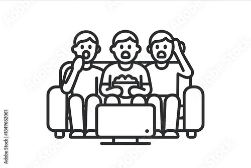 Three people watching TV with popcorn