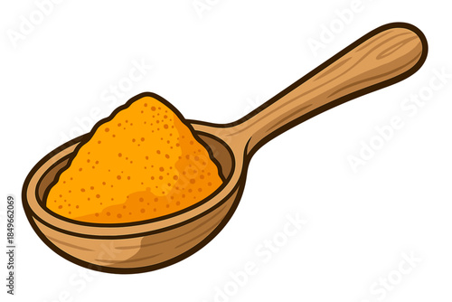 Wooden spoon filled with turmeric powder
