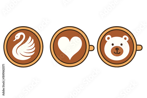 Three coffee cups with latte art