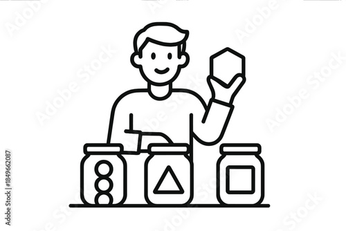 Person sorting shapes into jars