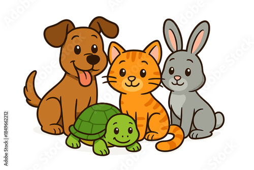 Cute cartoon animals posing together