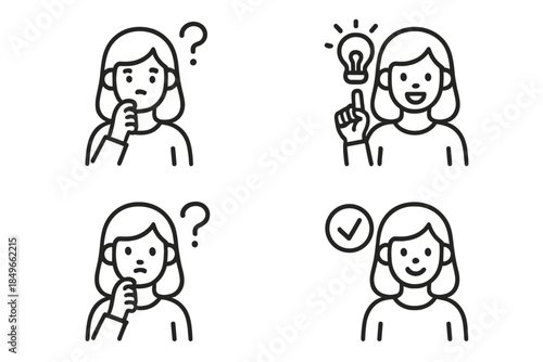 Four Icons of a Woman Illustrating Thinking and Idea Generation