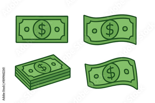 Green dollar bills icons