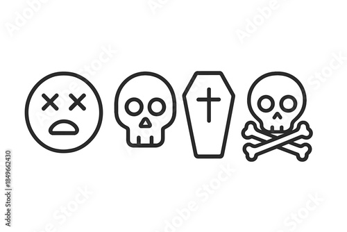 Death and Halloween Icons in Dark Grey Outline