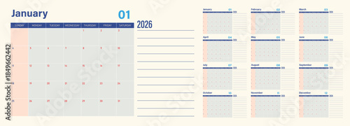 2026 Monthly Calendar 12 Months . Calendar 2026 application style and the week starts on Monday . Monthly calendar layout for 2026 year. Diary planner Week Starts on Sunday.2026 Calendar Planner Set