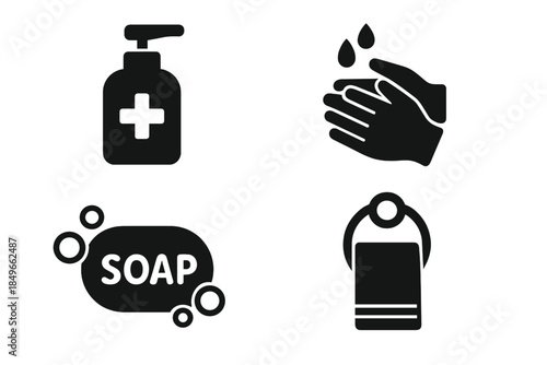 Hygiene Icons - Sanitizer, Hand Washing, Soap, Towel