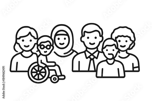 Diverse group of people with a person in a wheelchair